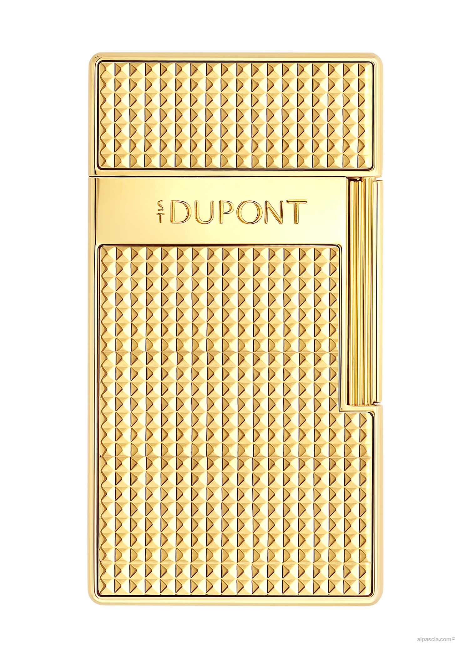 S.T. Dupont Biggy Diamond Head Gold Lighter - Back view showcasing intricate gold diamond head guilloché pattern