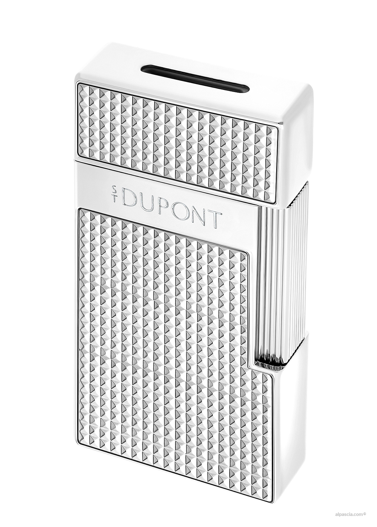 S.T. Dupont Biggy Diamond Head Silver Lighter - Side view highlighting the bold proportions and chrome silver finish
