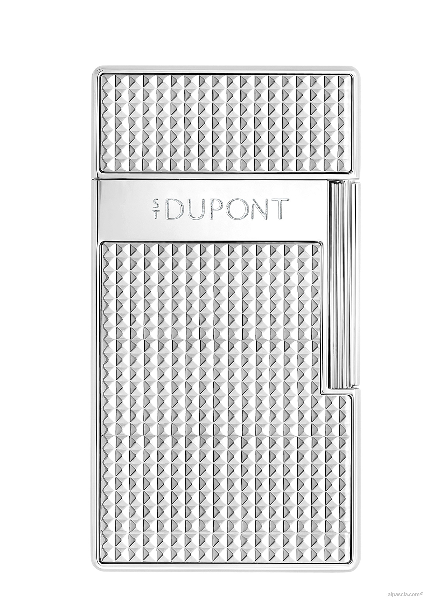 S.T. Dupont Biggy Diamond Head Silver Lighter - Front view showcasing intricate silver diamond head guilloché pattern