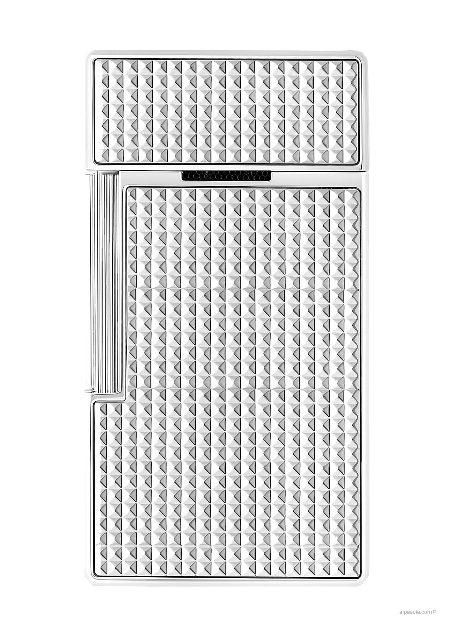 S.T. Dupont Biggy Diamond Head Silver Lighter - Back view showcasing intricate silver diamond head guilloché pattern
