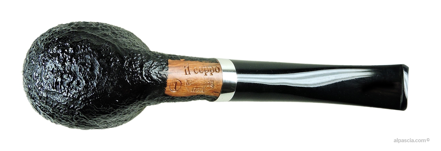 Pipa Il Ceppo 1 Curva Sabbiata Nera - Ghiera Argento - vista dal basso