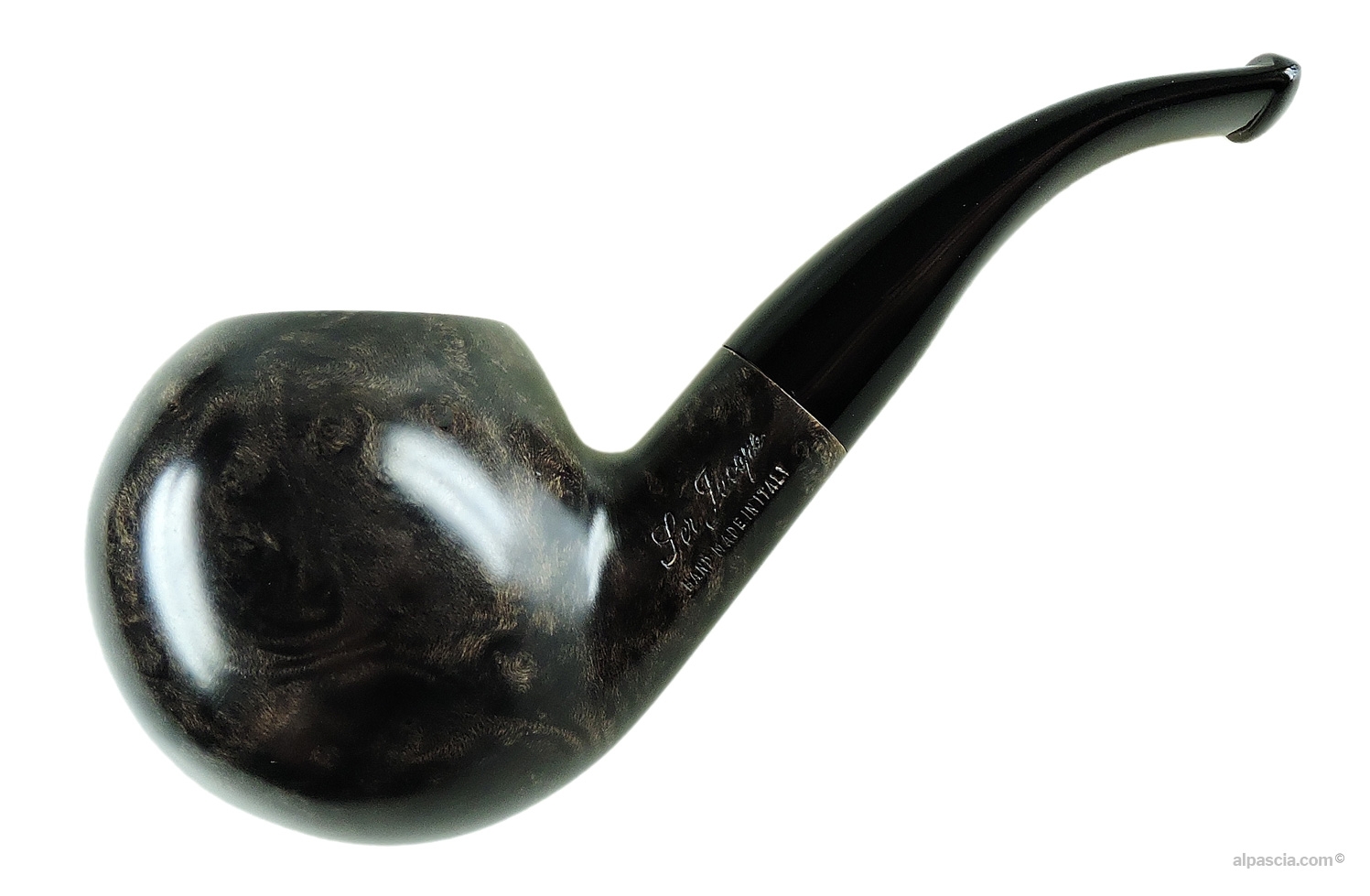 Ser Jacopo Niger L Smooth Bent Apple Pipe - left side view showing the silver J insert on the stem