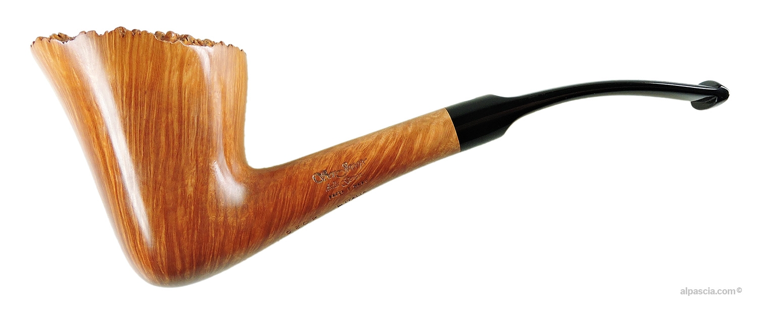 Ser Jacopo Fiammata Diamante 01 2026 Dublin Bark Top Pipe - left side view with the sterling silver J on the stem