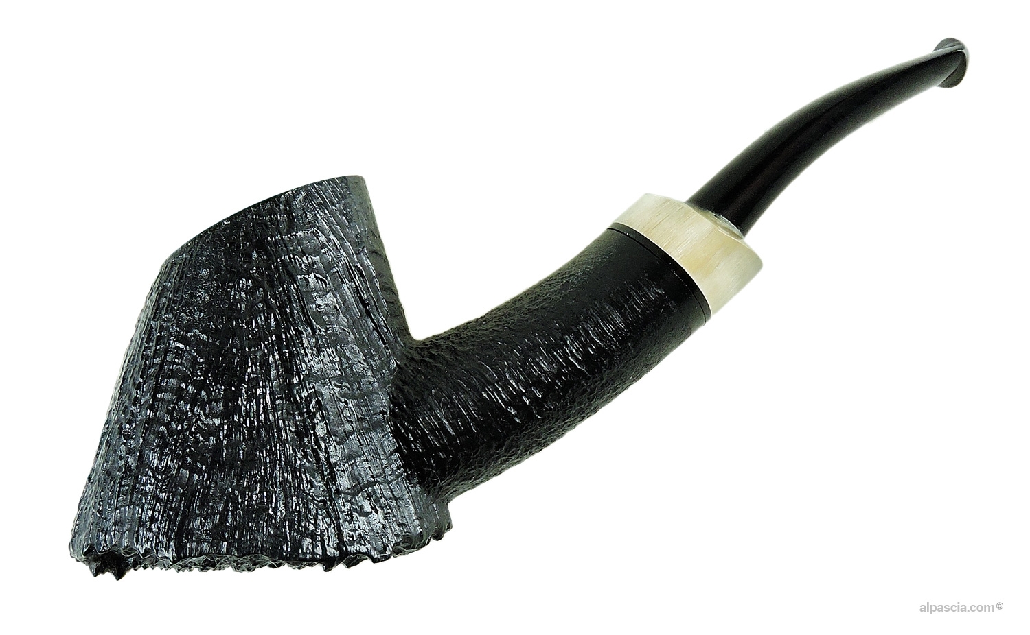 Alinetu Sandblasted Curved Volcano Pipe - left profile view showcasing the flared conical silhouette