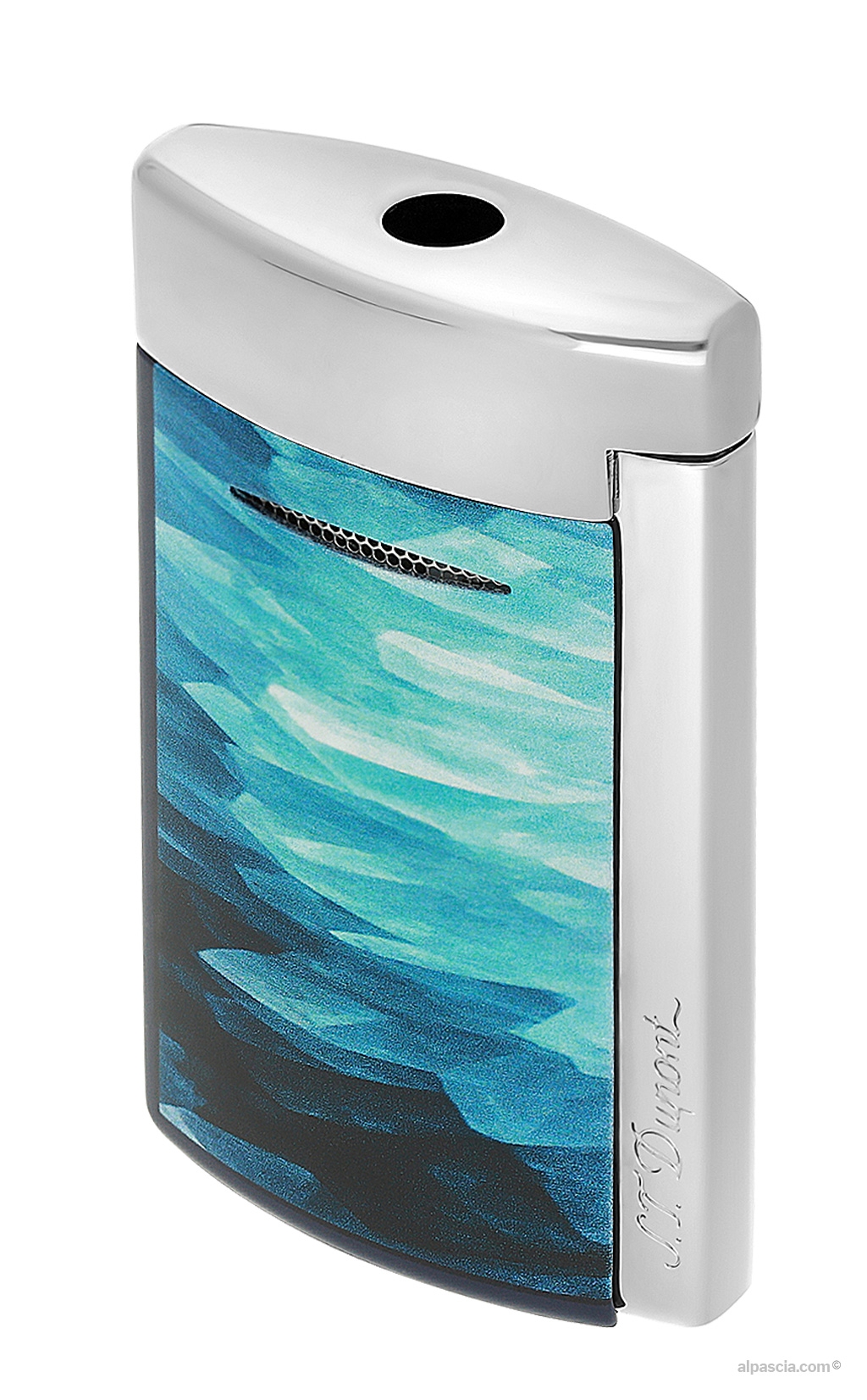 S.T. Dupont Minijet Lighter Blue Géode Lacquer - close-up view of the single torch jet burner