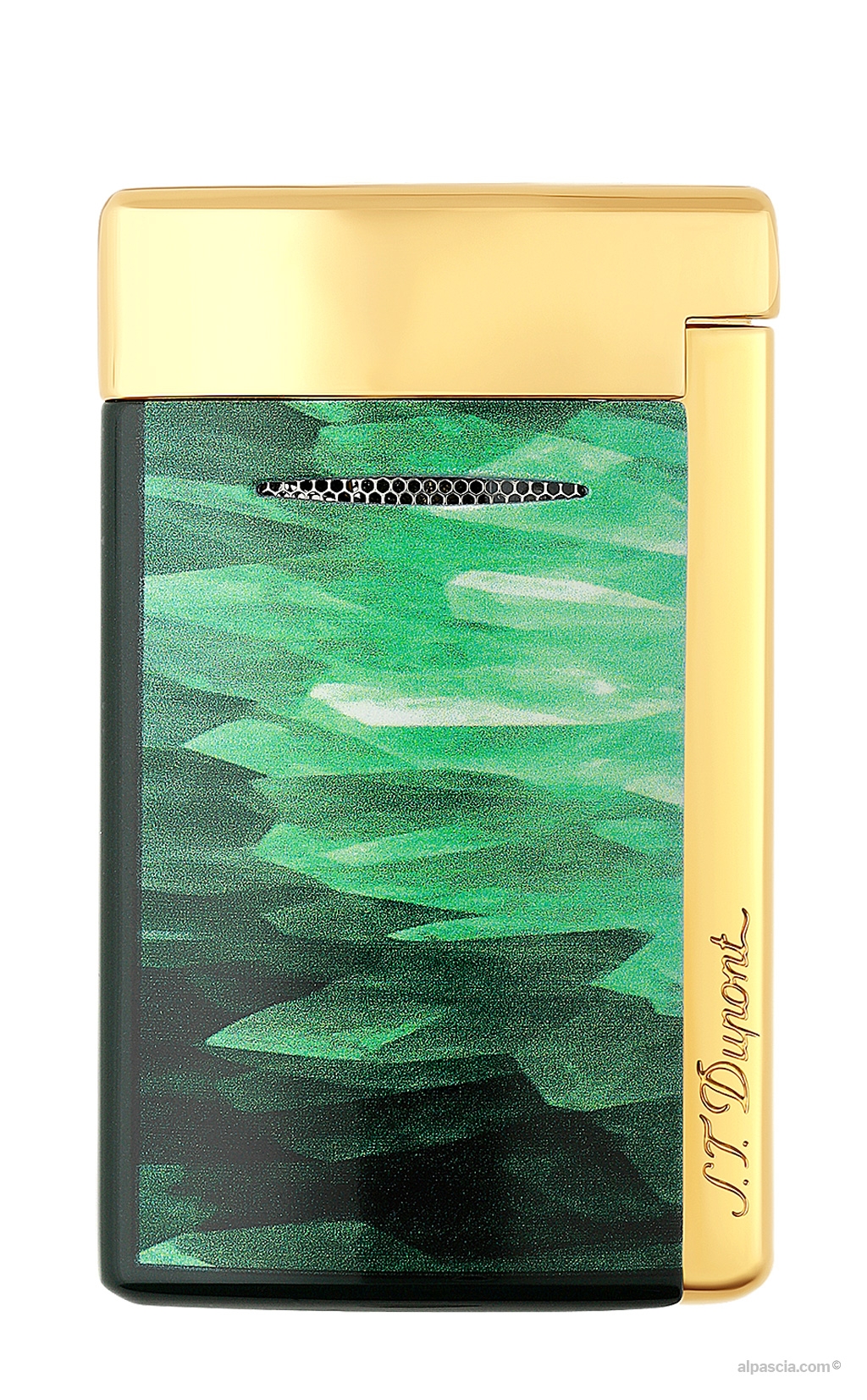 S.T. Dupont Minijet Lighter Green Géode Lacquer 010836 - front view highlighting the glossy green geode lacquer texture
