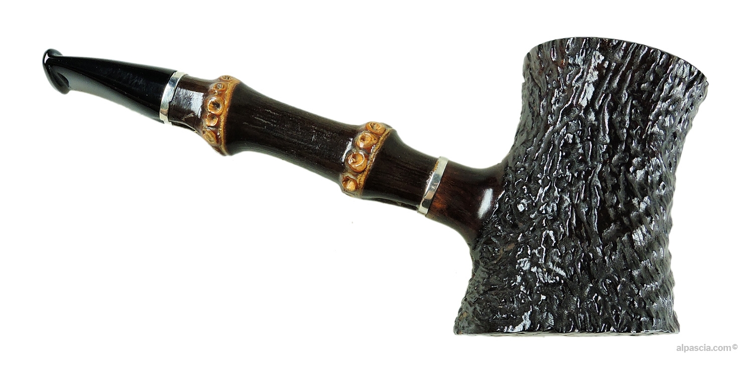 Caminetto Semi-Rusticated Cherrywood Bamboo Pipe - right side view highlighting the contrast between smooth and rusticated briar