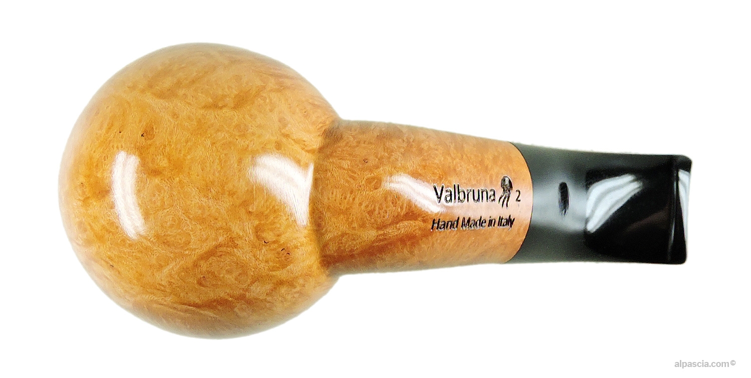 Pipa Valbruna Liscia Chiara 2 Meduse Egg Curva - vista inferiore del cannello curvo e dell'occhio di pernice sul fondo della testa