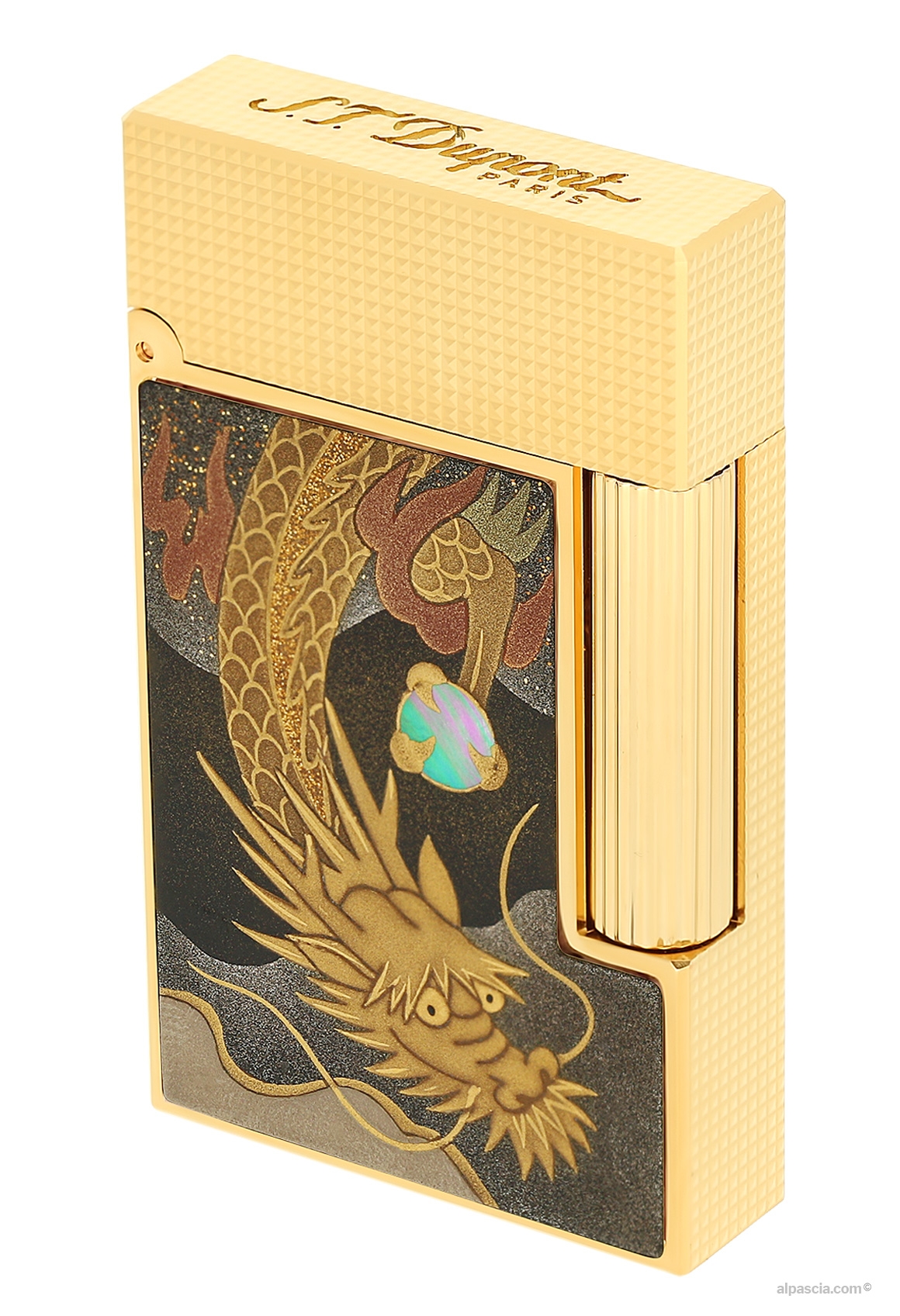 S.T. Dupont Haute Création Line 2 Maki-e Brown Lighter C16150 - left profile view showcasing the high luxury finish