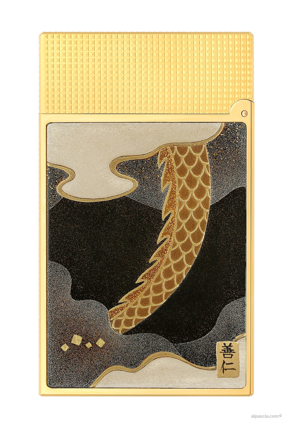 S.T. Dupont Haute Création Line 2 Maki-e Brown Lighter C16150 - right side view highlighting the spectacular natural lacquer layers