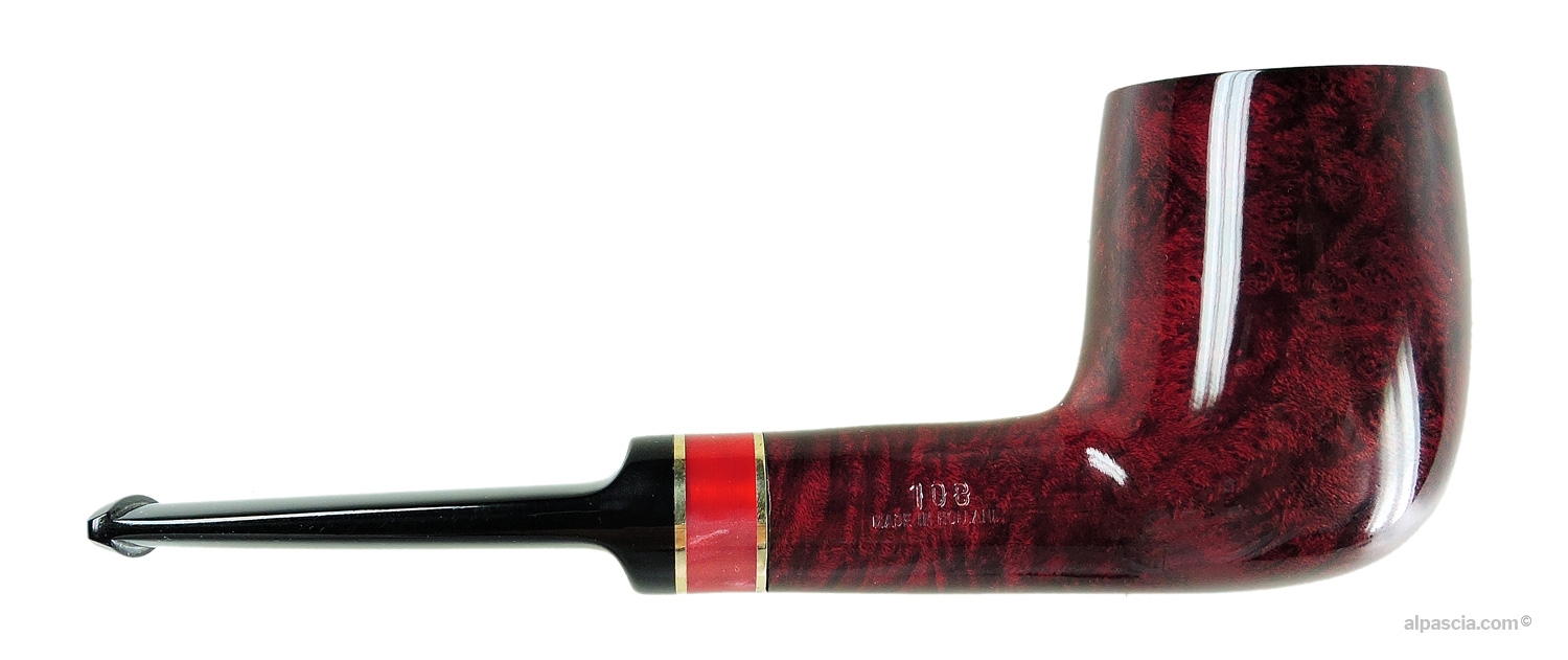 Pipa Big Ben Golden Root 108 2Tone Red Polish - vista lateral destra che mostra il doppio anello in ottone lucido