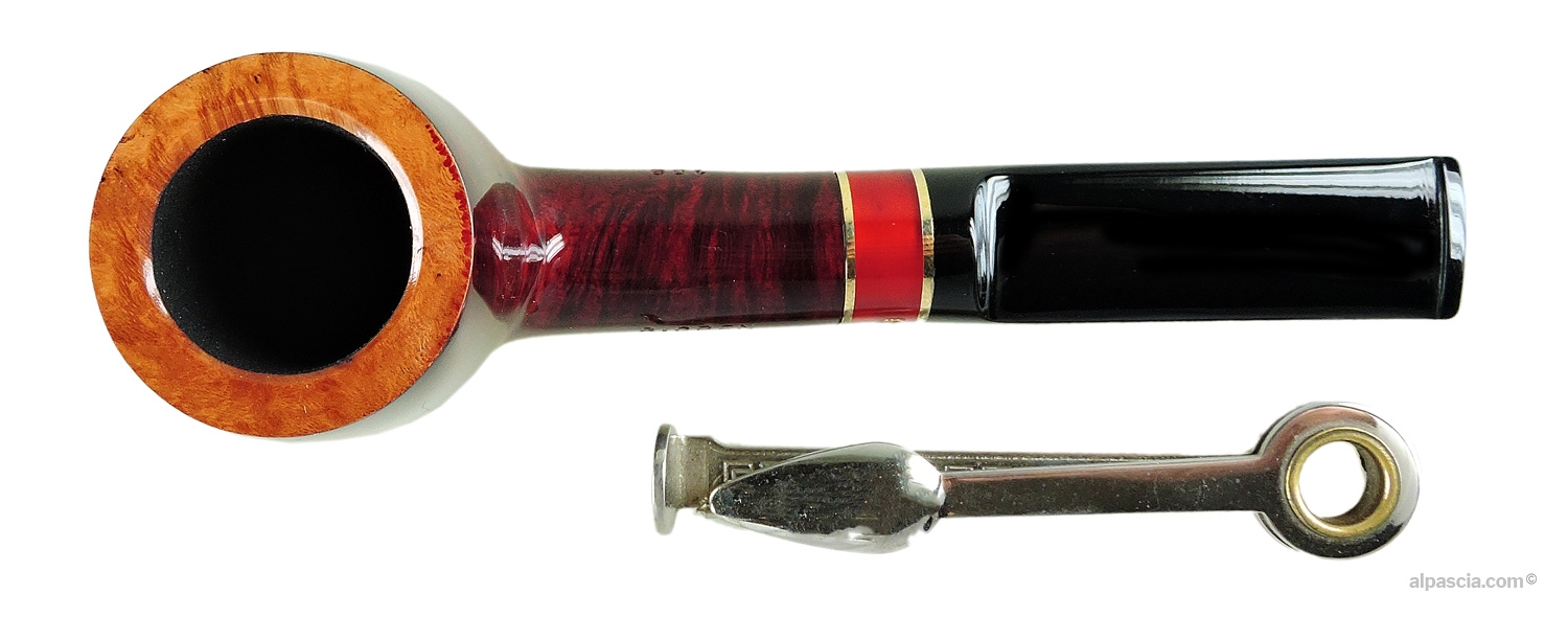 Pipa Big Ben Golden Root 108 2Tone Red Polish - vista dall'alto del rim liscio naturale e dell'interno del fornello