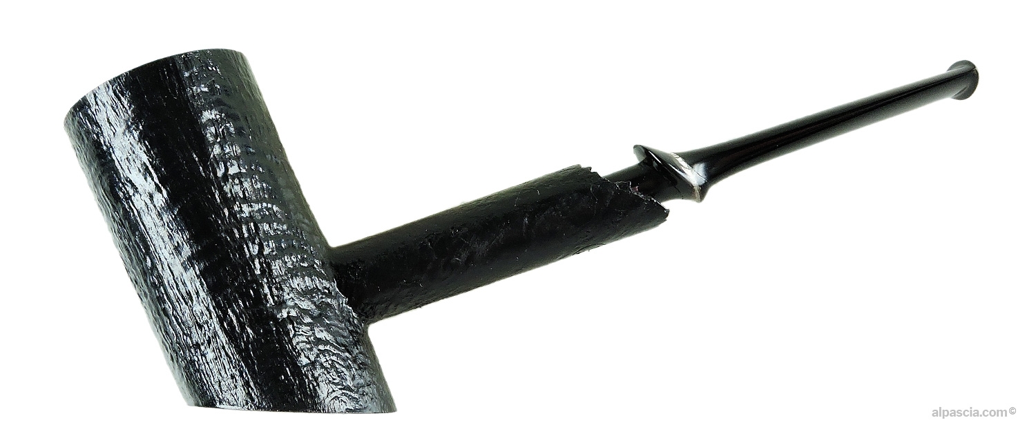 Alinetu Sandblasted Bent Cherrywood Pipe - left profile view showcasing the bent sitter silhouette and crisp sandblasted texture