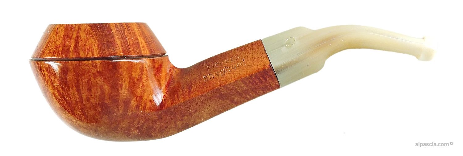 Big Ben Shepherd Nature Polish 472 Rhodesian Pipe - left profile view showcasing the natural smooth bent silhouette and horn stem