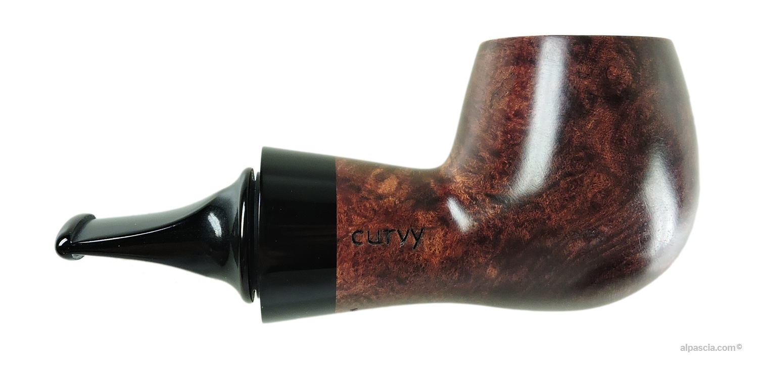 Pipa Al Pascià Curvy Walnut Modello 02 - vista laterale destra che mostra le venature della radica sotto la tinta noce lucida