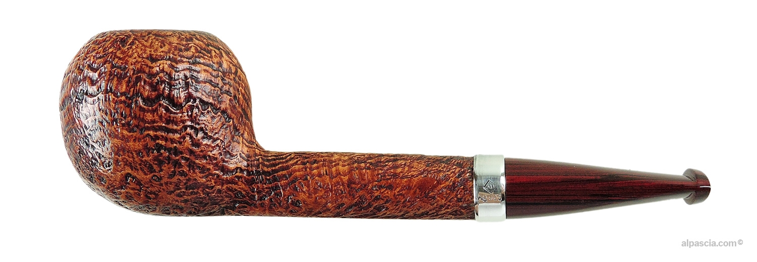 Pipa Dunhill County Gruppo 4 Apple - vista di profilo dello shape numero 4 cerchiato sabbiato grigio-marrone con White Spot