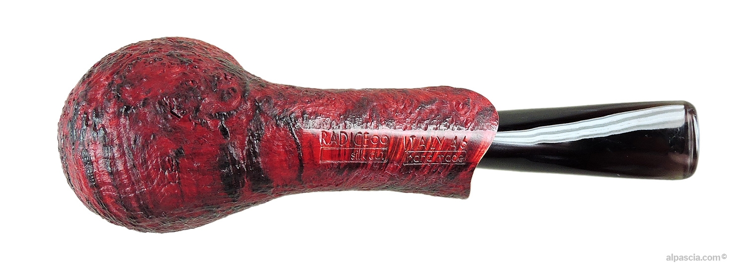 Radice Silk Cut Bent Dublin Pipe - bottom view of the curved shank displaying authentic Radice nomenclature stamps