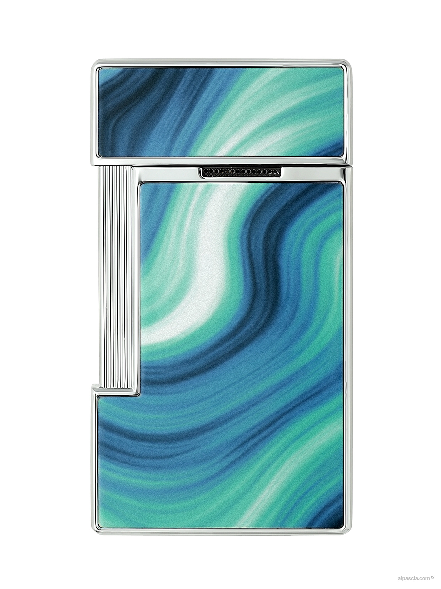 S.T. Dupont Slimmy Lighter Blue Géode 028035 - back view displaying the seamless geode lacquer pattern and polished chrome details