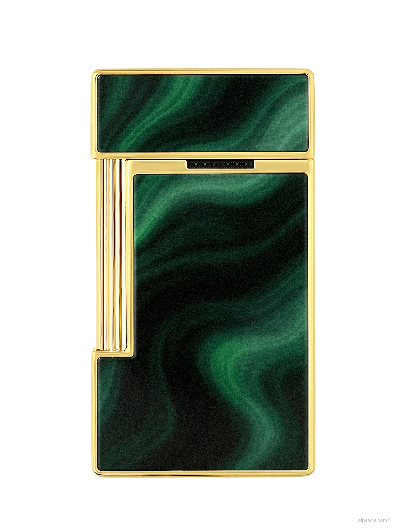 S.T. Dupont Slimmy Lighter Green Géode 028036 - back view displaying the seamless geode lacquer pattern and polished gold details