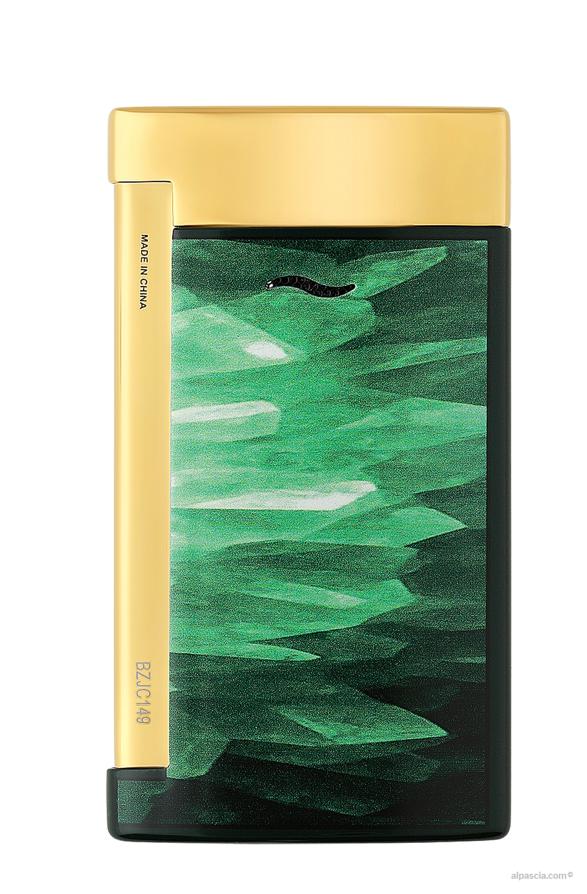 S.T. Dupont Slim 7 Geode 027036 - Side view highlighting the sleek engineering of the gold jet lighter