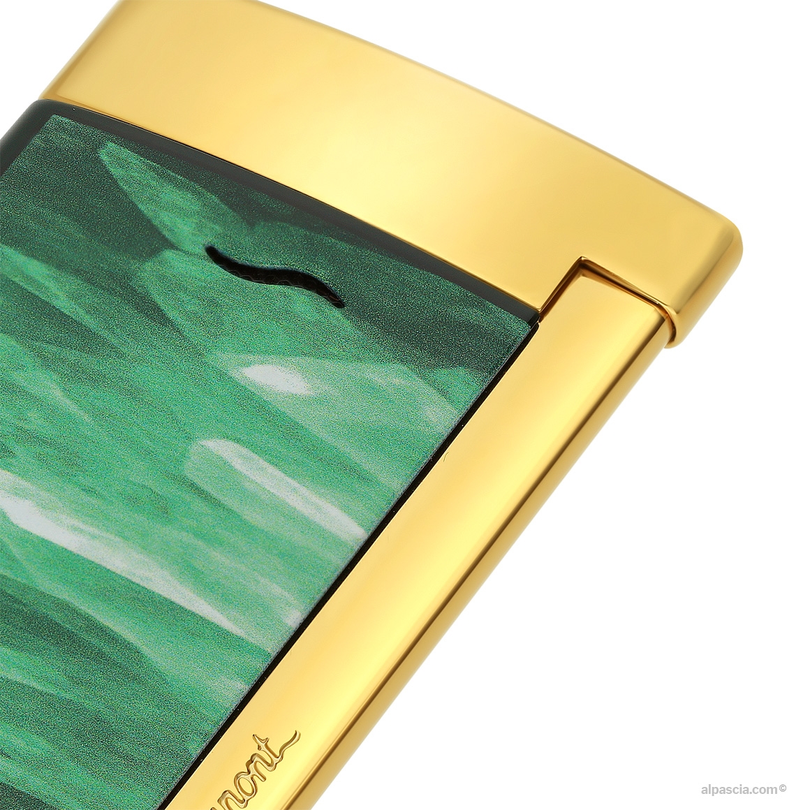 S.T. Dupont Slim 7 Geode 027036 - Close-up of the iconic S.T. Dupont logo engraved on the gold trigger