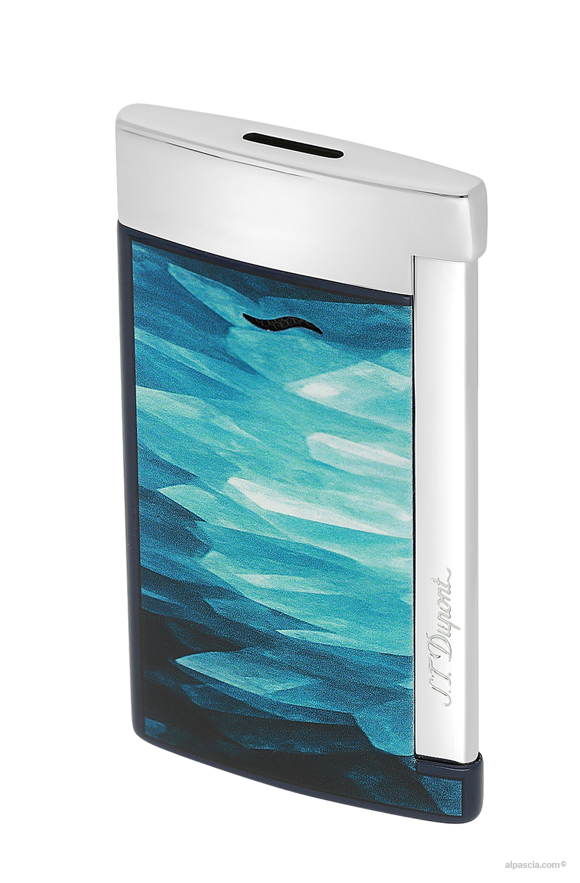 S.T. Dupont Slim 7 Geode 027035 - 7mm ultra-thin profile of the blue and chrome luxury torch lighter