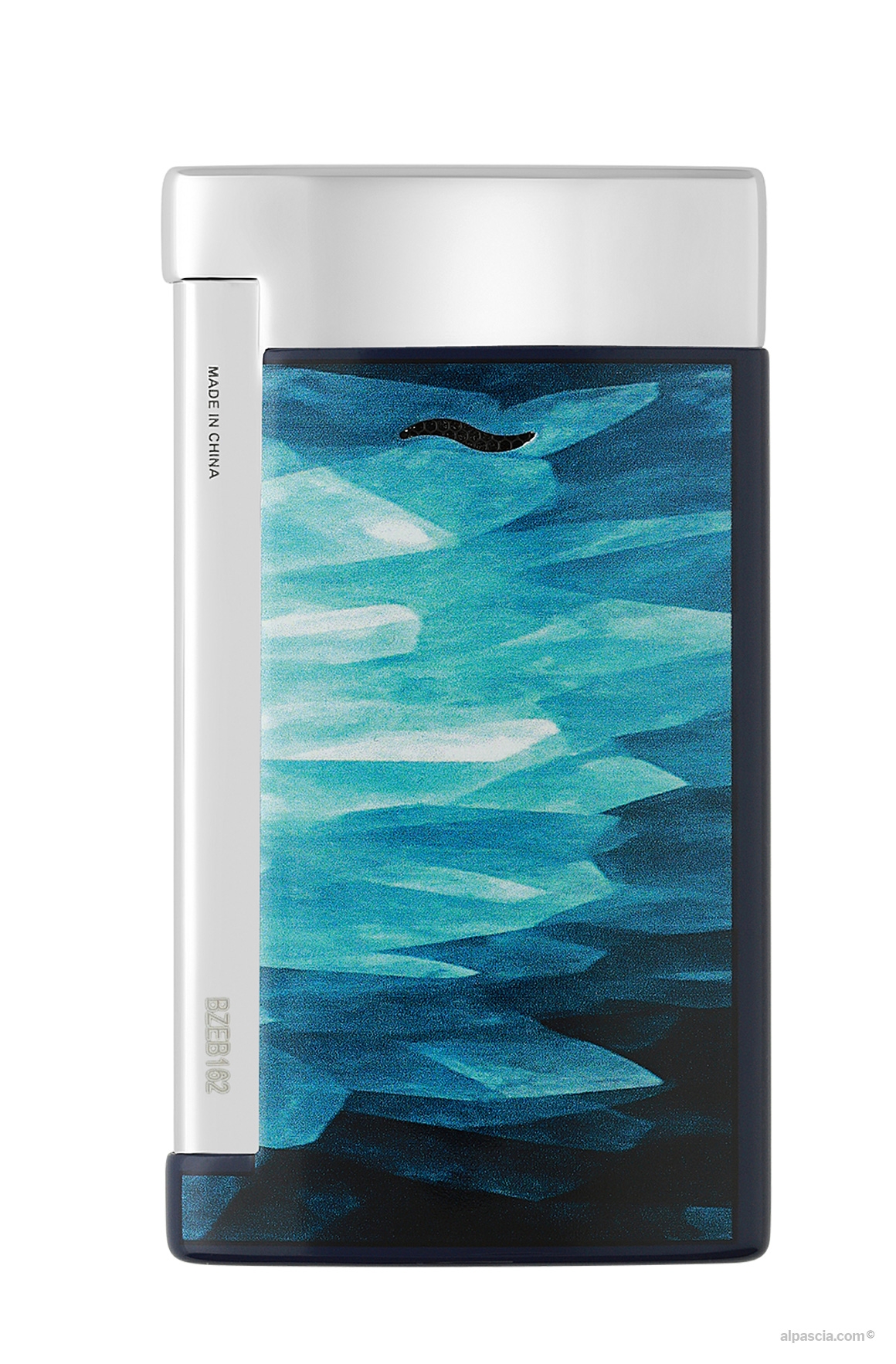 S.T. Dupont Slim 7 Geode 027035 - Side view highlighting the sleek engineering of the chrome jet lighter