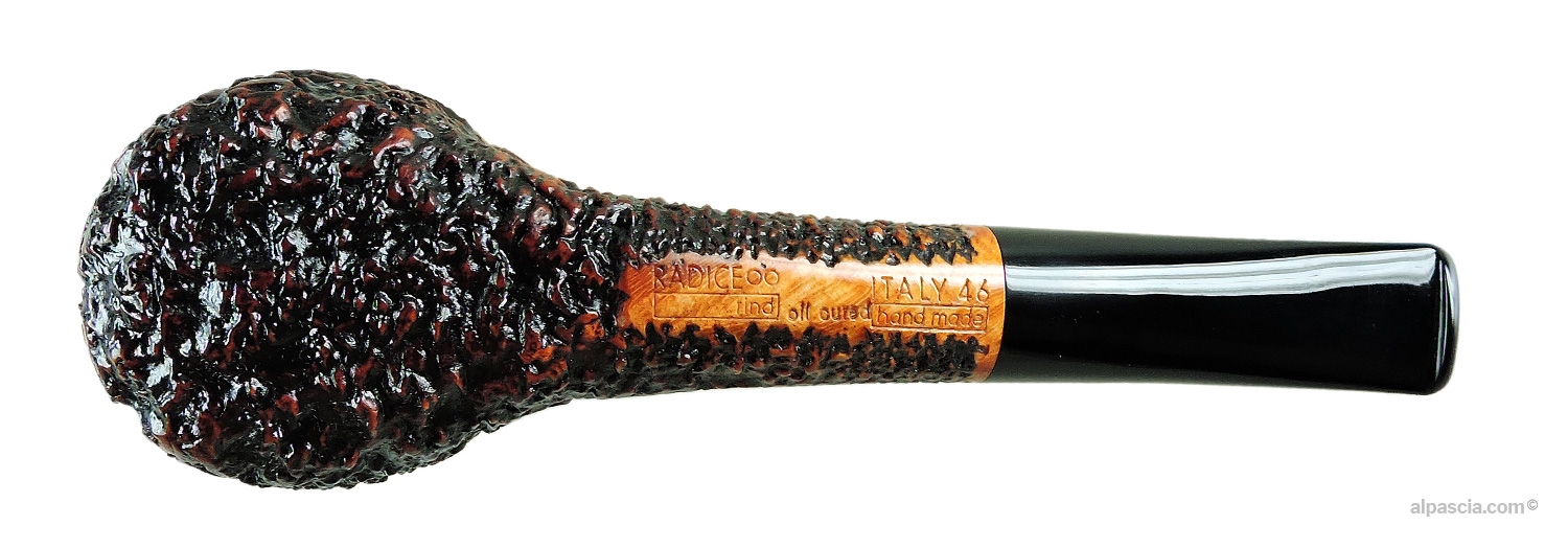 Pipa Radice Rind Oil Cured Billiard - Vista inferiore del cannello con la punzonatura ufficiale Radice Rind