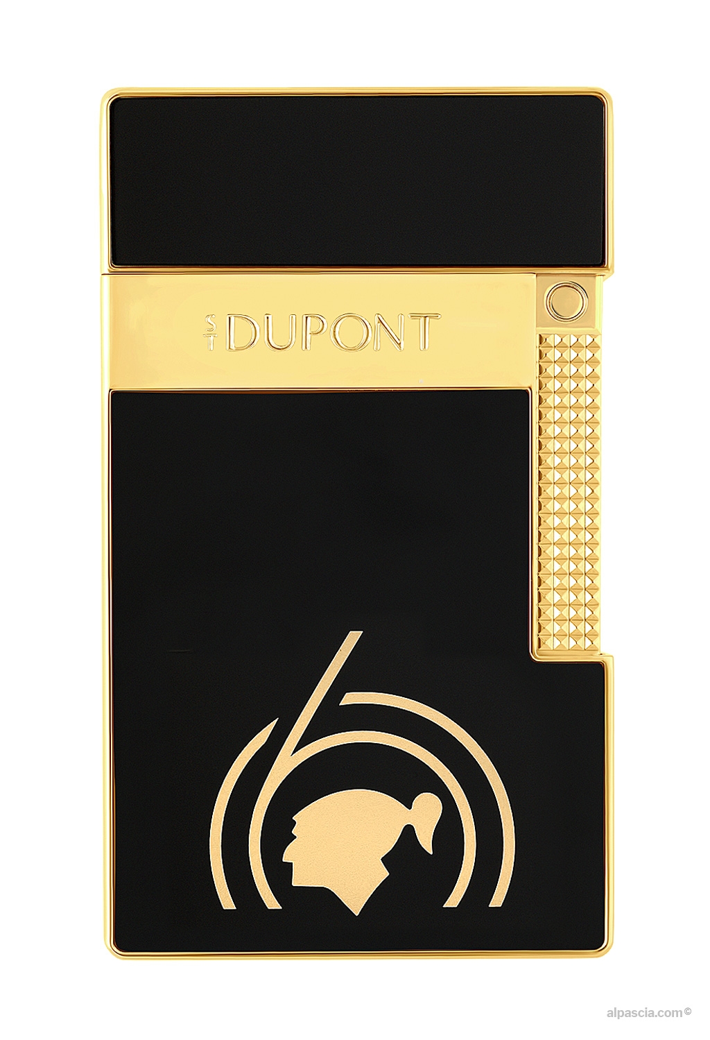 S.T. Dupont Cohiba 60 Table Lighter T20472 - Front view in black natural Chinese lacquer and yellow gold details