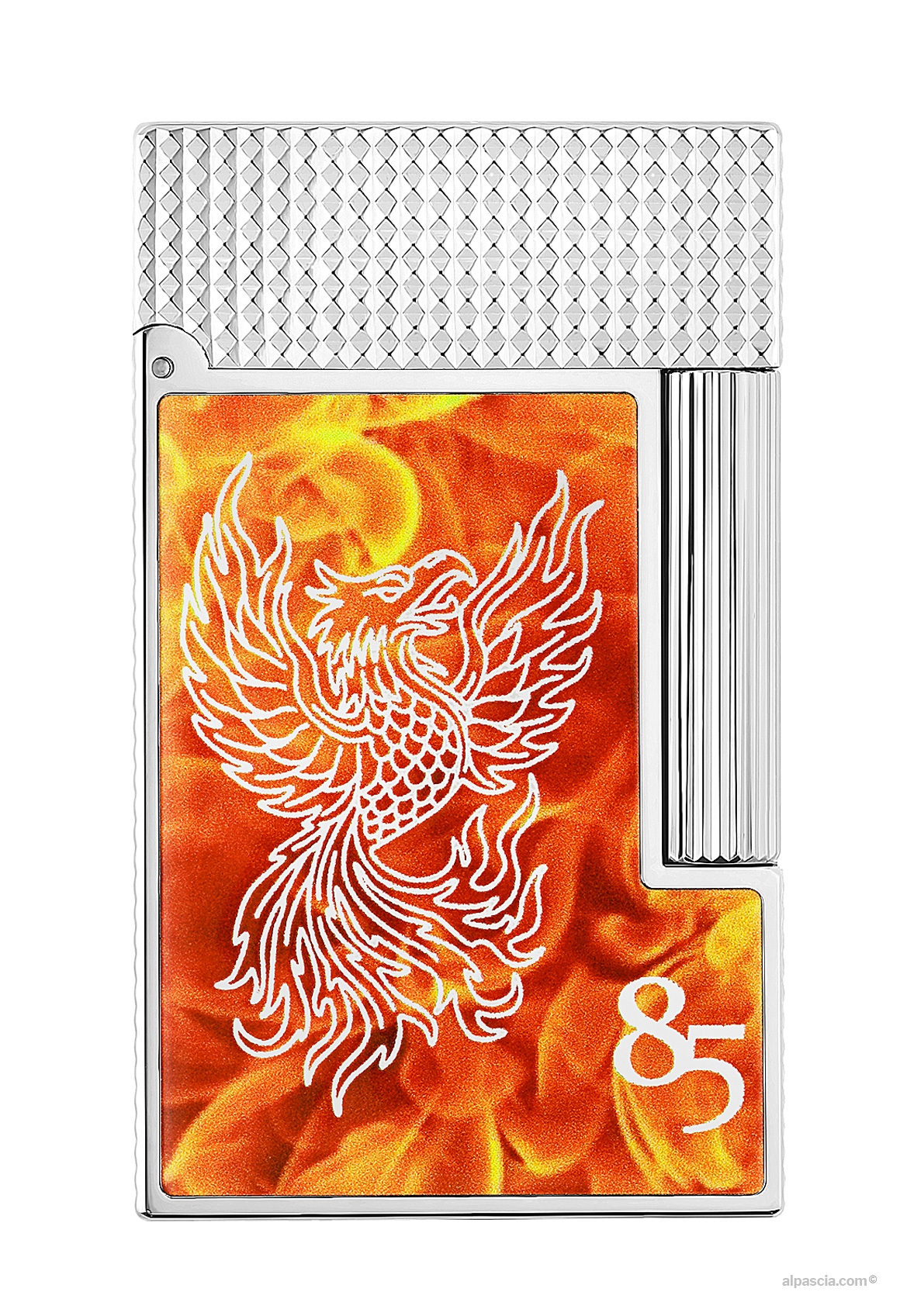S.T. Dupont Line 2 85th Anniversary Lighter - Front view closed showcasing the exclusive luxury geometric patterns
