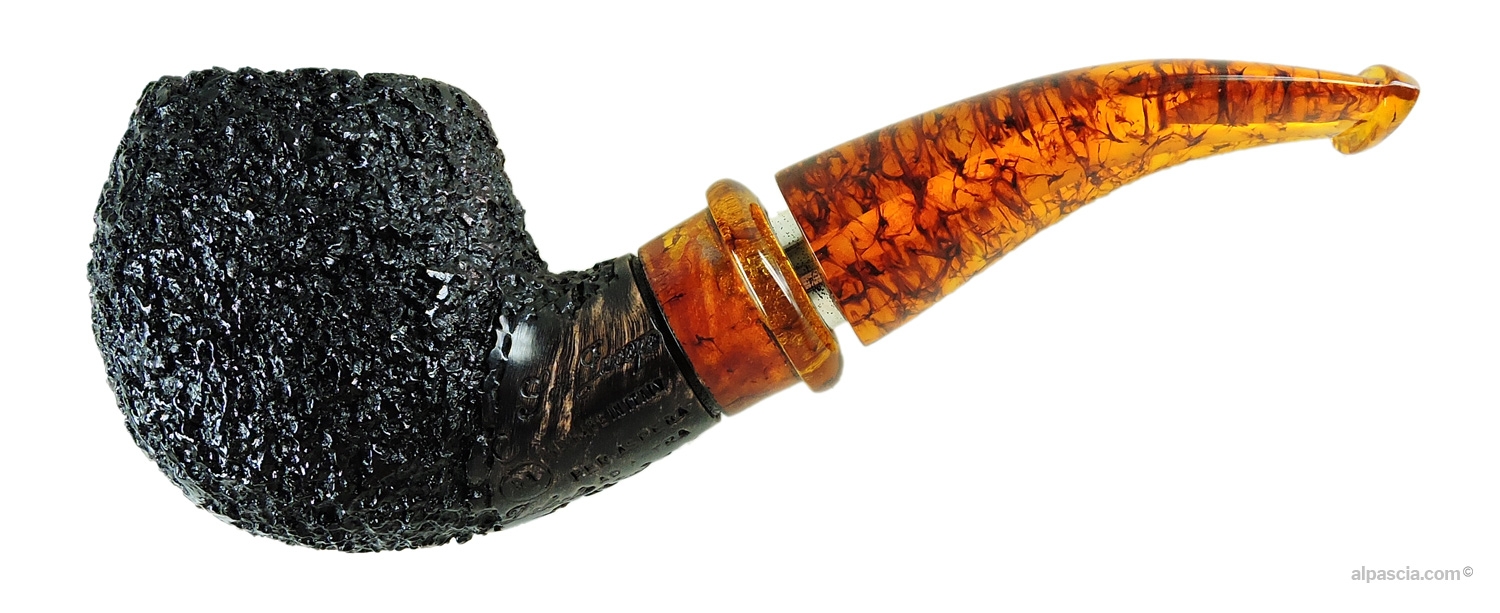 Ser Jacopo Delecta R1 C Pipe - Dark fully rusticated bent Apple profile with a deeply craggy texture
