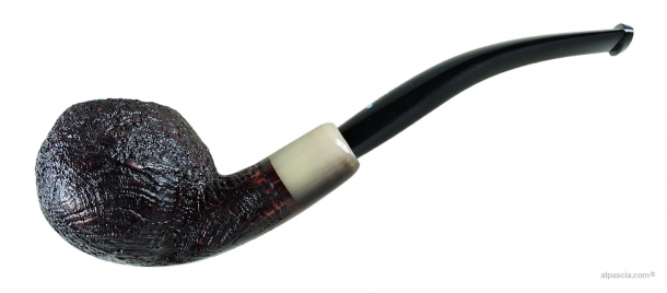 Sasieni 4 Dot Walnut Ruff Sandblasted Bent Apple Pipe with Horn Extension