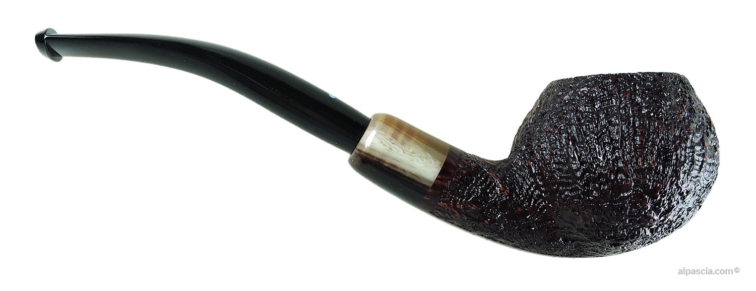 Sasieni 4 Dot Walnut Ruff Pipe - Right side view highlighting the rugged texture and fluid shank bend