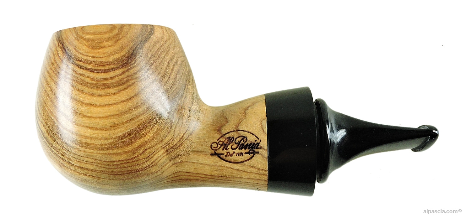 Al Pascià Curvy Olive Wood 02 Pipe - Compact chubby profile in natural olive wood with Reverse Calabash system