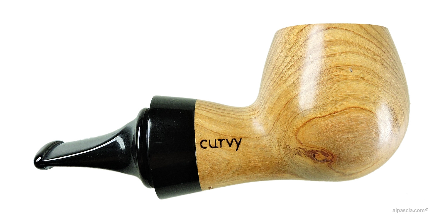 Al Pascià Curvy Olive Wood 02 Pipe - Right side view highlighting the dramatic natural olive grain patterns