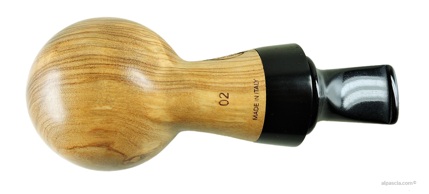 Al Pascià Curvy Olive Wood 02 Pipe - Bottom view showcasing authentic Al Pascià Curvy maker stamps