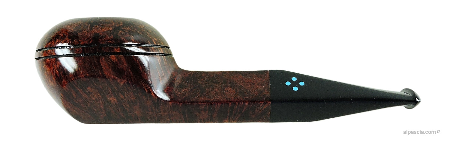 Sasieni 4 Dot Walnut Root Pipe - Straight smooth Rhodesian profile with double ring grooves and 4 cyan dots