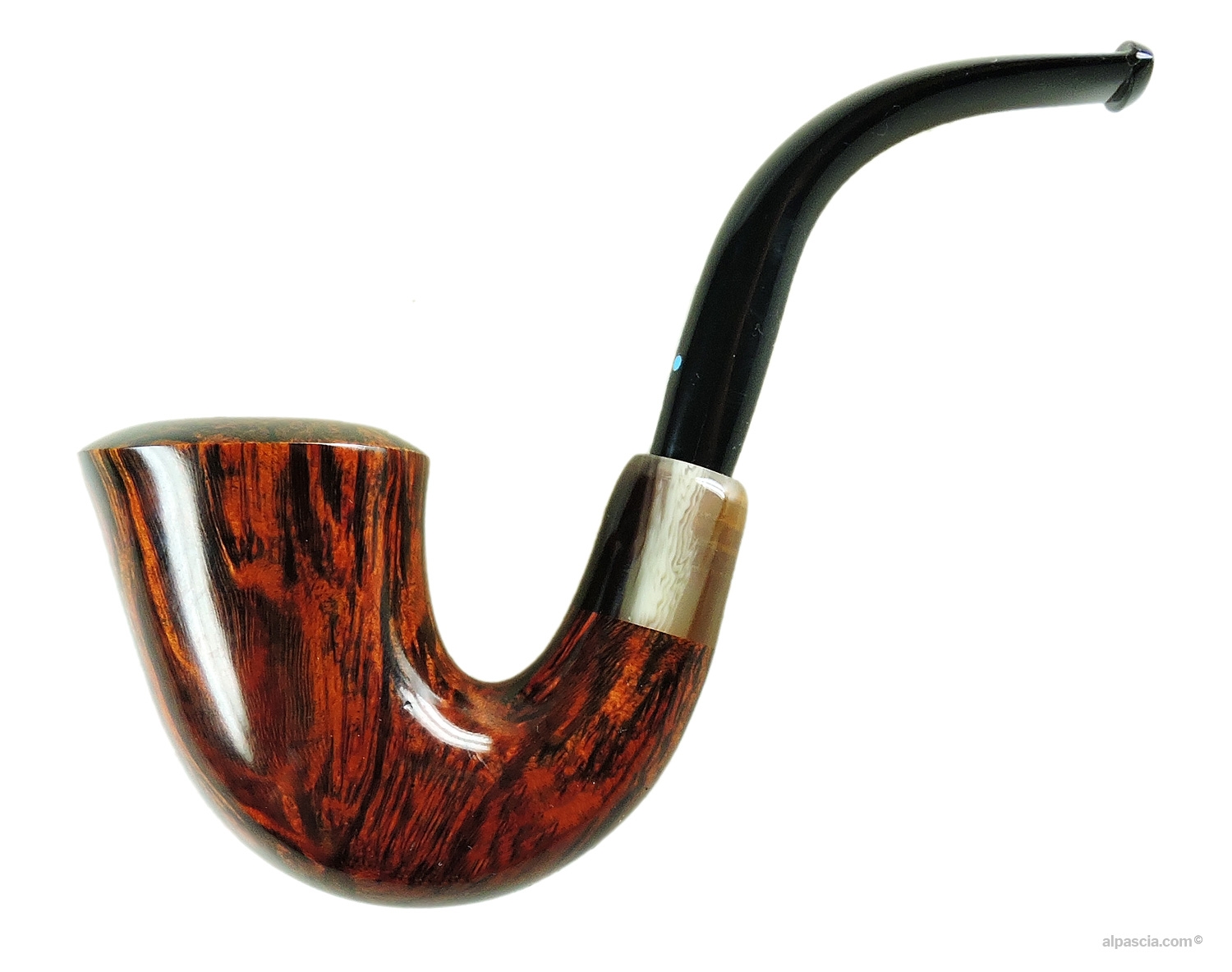 Sasieni 4 Dot Walnut Pipe - Smooth bent walnut finish profile with horn army mount stem
