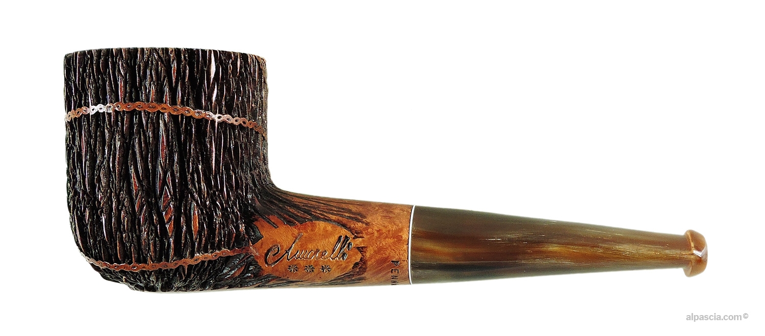 Pipa Amorelli Penna di San Michele - Profilo pot diritto semi rusticato con iconico inserto in oro 18K