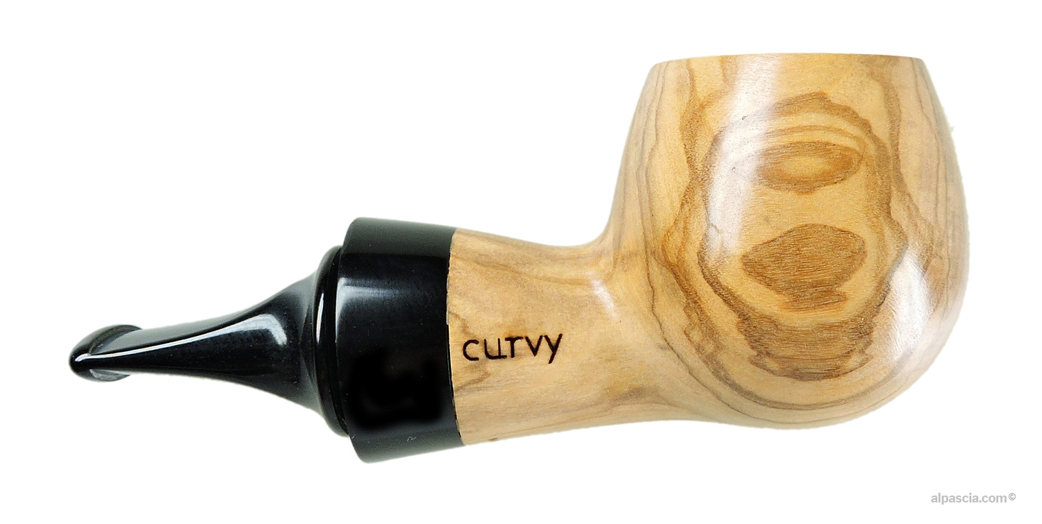 Al Pascià Curvy Olive Wood 02 Pipe - Right side view highlighting rich natural olive wood grain