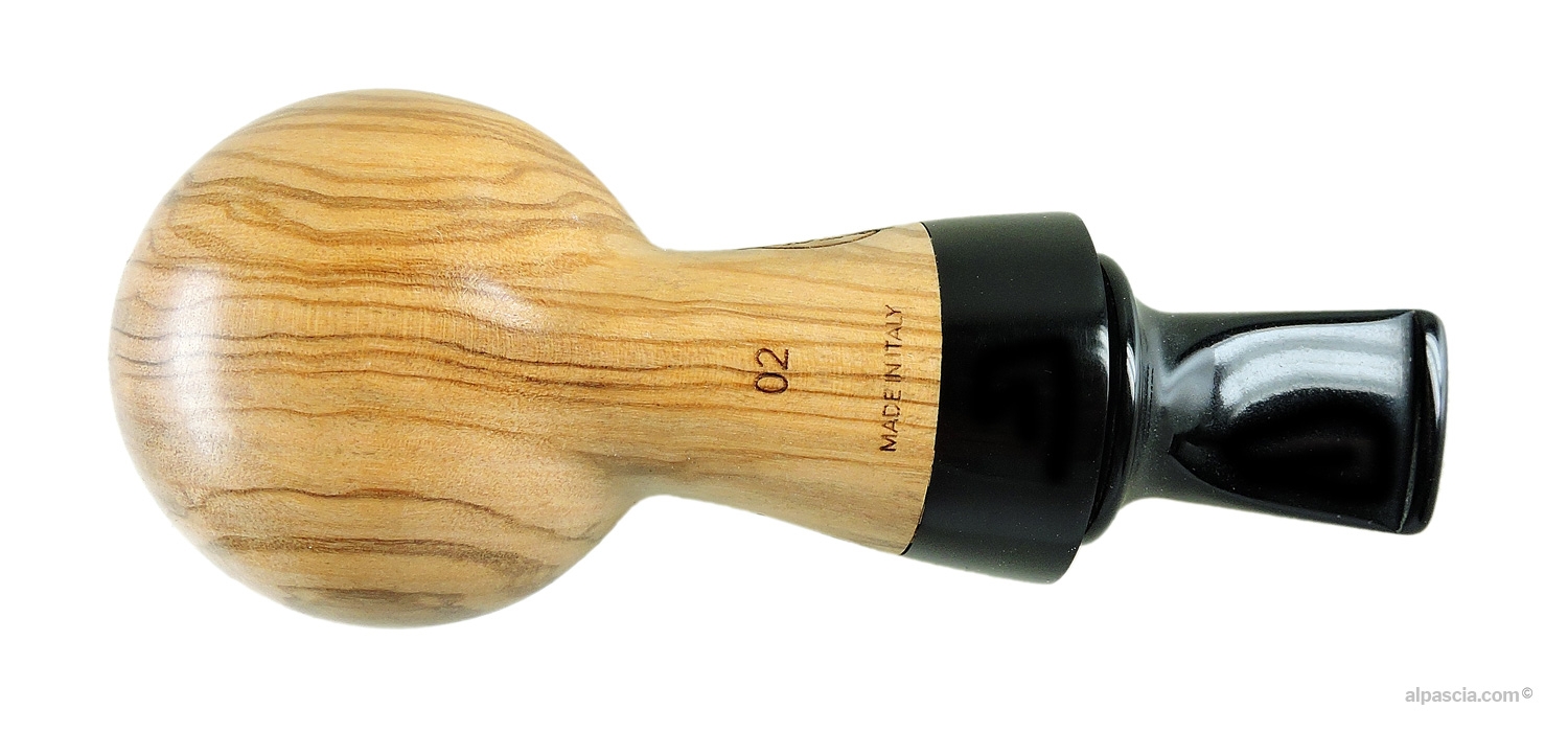 Al Pascià Curvy Olive Wood 02 Pipe - Bottom view displaying official Al Pascià Curvy 02 hallmarks