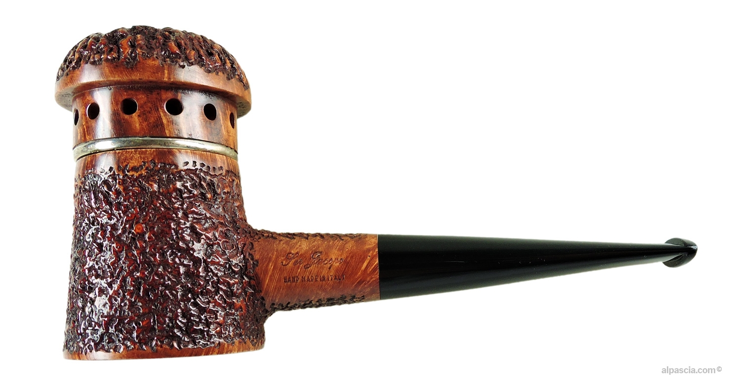 Ser Jacopo Mangia Fuoco R1 D Pipe - Straight profile with deep R1 rustic texture and black stem