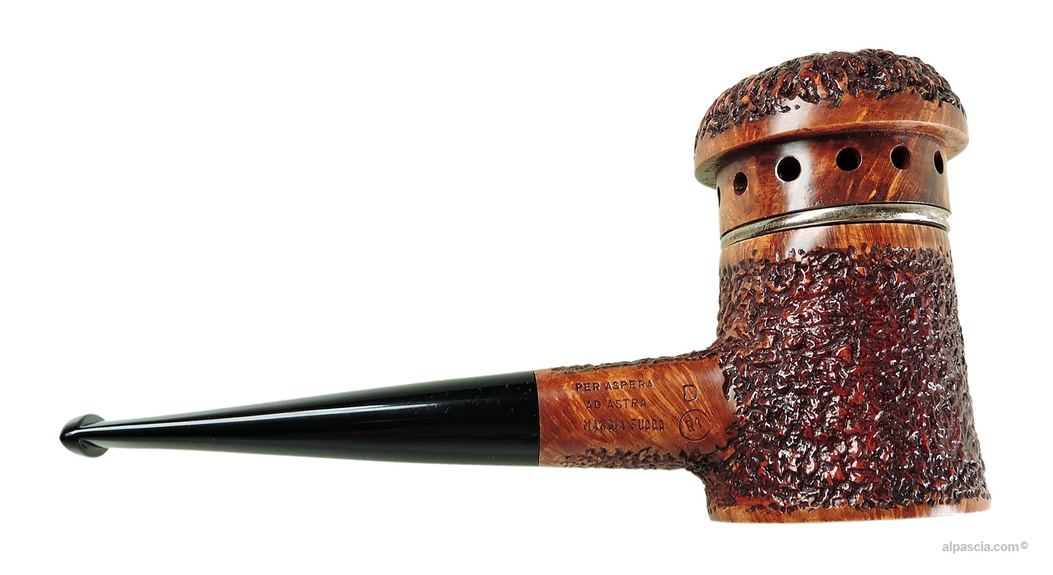 Ser Jacopo Mangia Fuoco R1 D Pipe - Right side view highlighting tactile hand-carved rustic briar finish