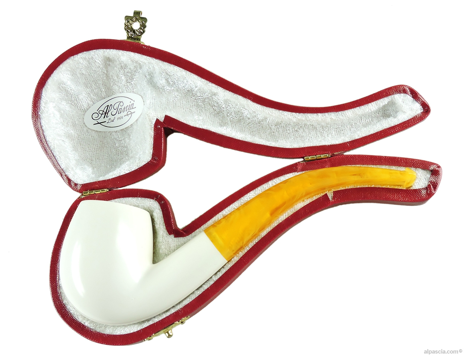 Meerschaum Bent Egg Pipe - Smooth ivory-white bent profile hand-carved in Turkey with acrylic stem