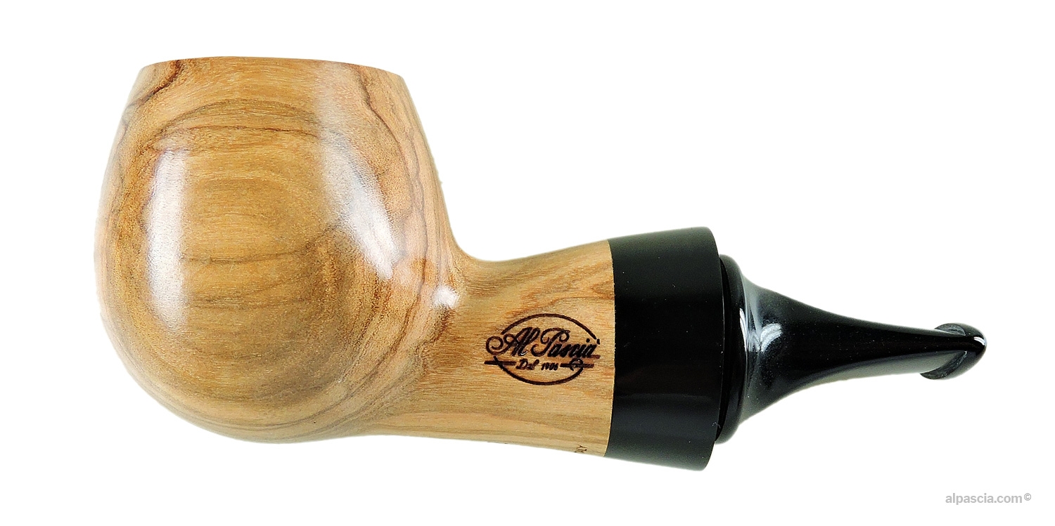 Pipa Al Pascià Curvy Olive Wood 02 - Profilo compatto chubby in legno d'olivo con bocchino nero