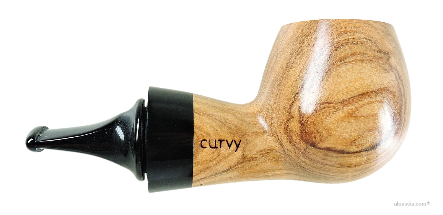 Pipa Al Pascià Curvy Olive Wood 02 - Vista destra che risalta le venature naturali e dorate dell'olivo
