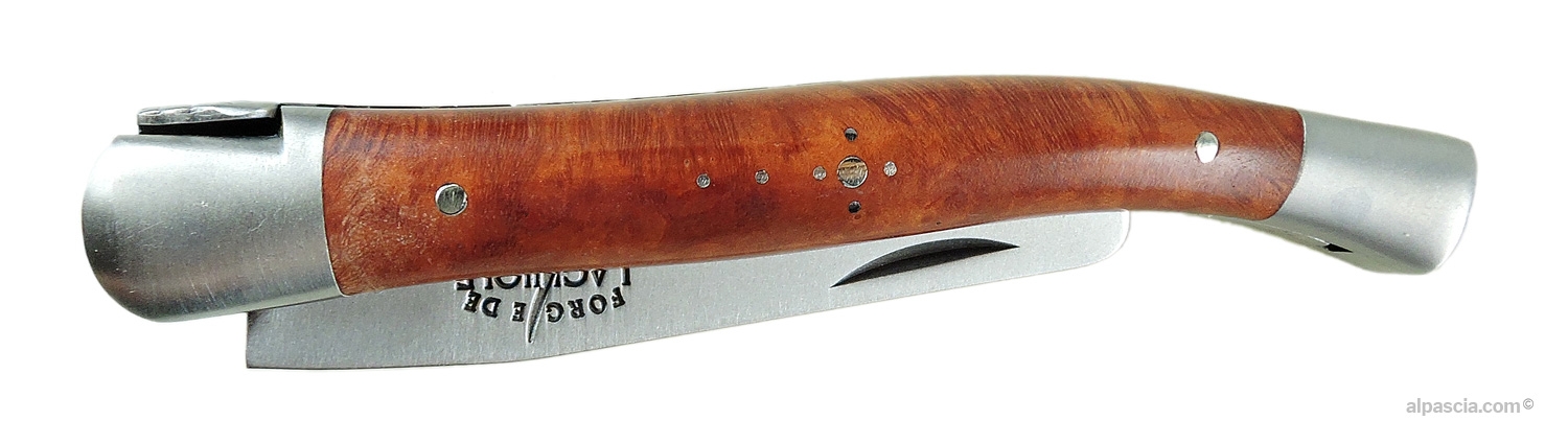 Forge de Laguiole Pipe Tool - Closed profile with briar wood handle scales and satin steel finish