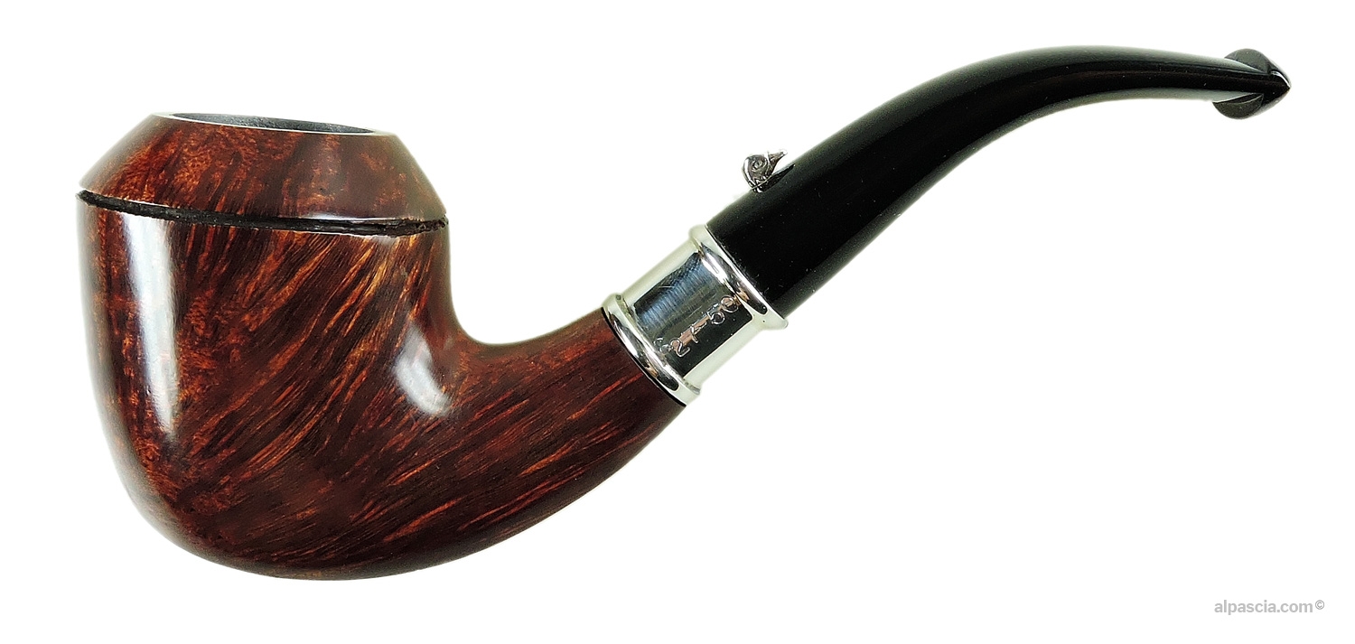 L'Anatra Calenda 2023 Pipe - Smooth bent profile in natural briar with sterling silver band and acrylic stem