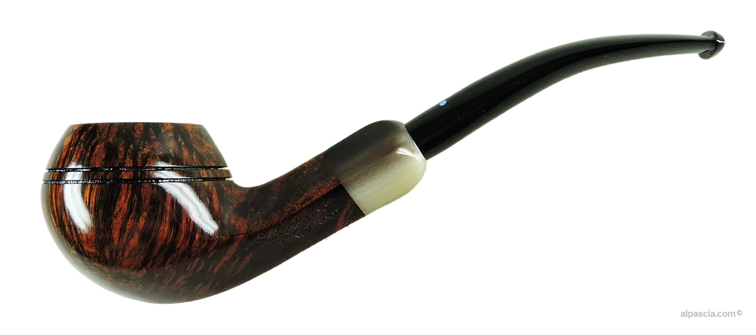 Pipa Sasieni 4 Dot Walnut Root - Profilo Bulldog curvo liscio con oliva in corno e bocchino 4 Dot