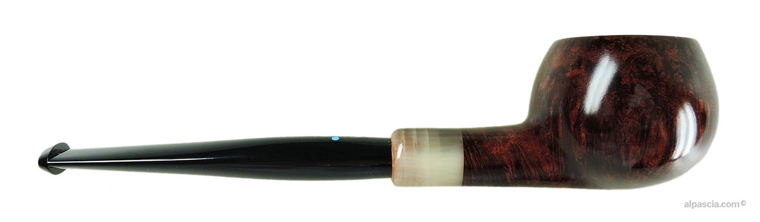 Pipa Sasieni 4 Dot Walnut Root - Vista destra che risalta la finitura noce e la canna dritto con oliva in corno